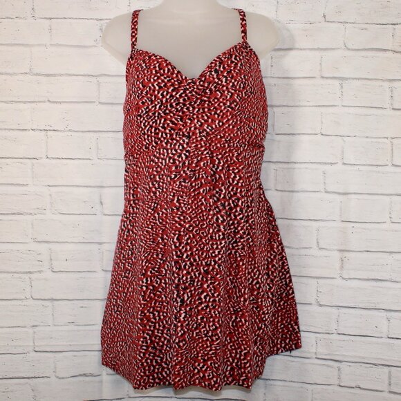 Swim Solutions Maroon Stretch Tummy Control Baby Spice Swimdress Plus Size 24W - Picture 2 of 7